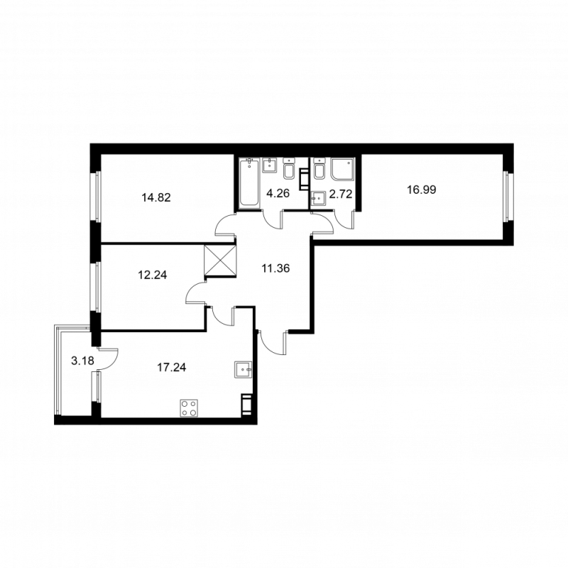 4-комнатная (Евро) квартира, 81.22 м² - планировка, фото №1