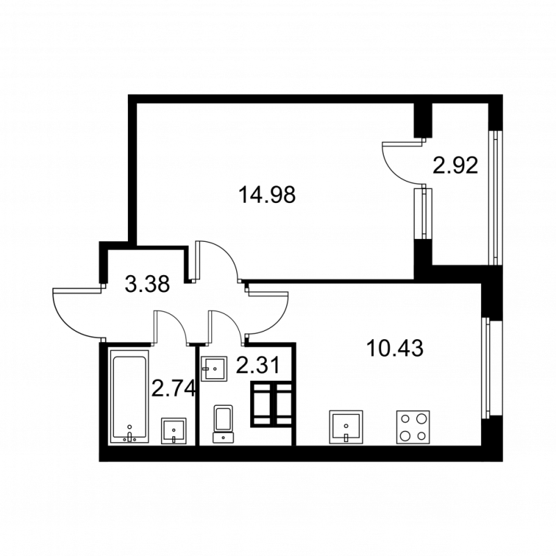 1-комнатная квартира, 35.3 м² в ЖК "Квартал Заречье" - планировка, фото №1
