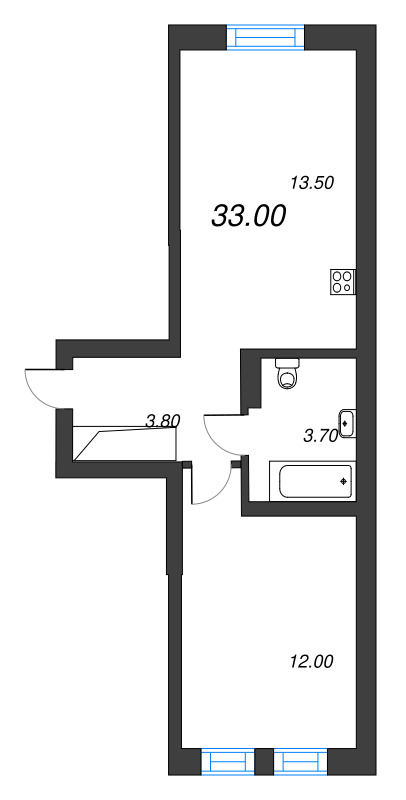 1-комнатная квартира, 33 м² в ЖК "ЭКО Квартал NEGA" - планировка, фото №1