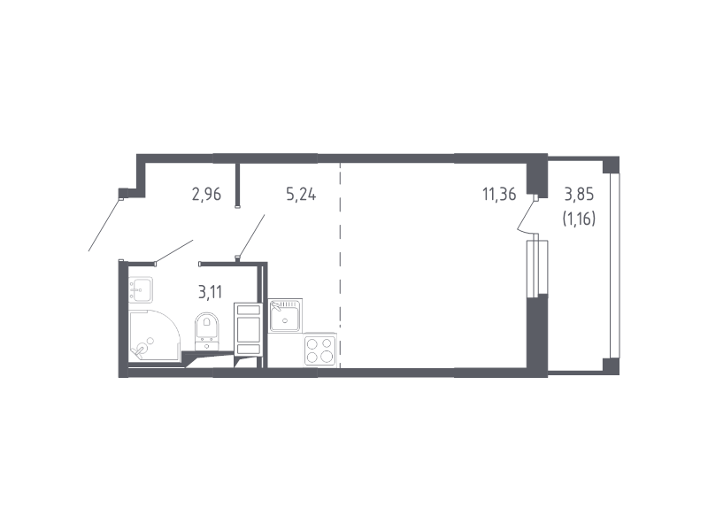 Квартира-студия, 23.83 м² - планировка, фото №1
