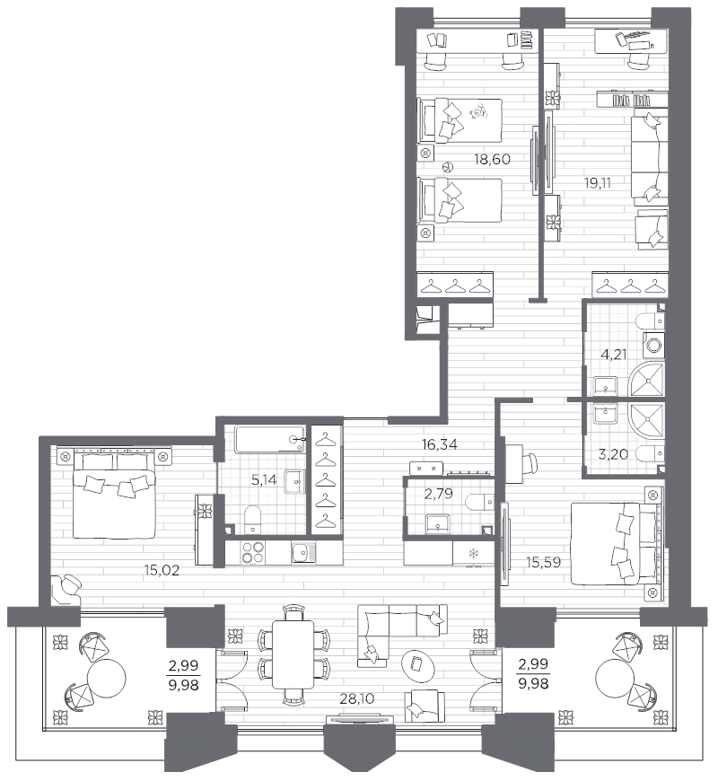 5-комнатная (Евро) квартира, 134.08 м² в ЖК "Галерная гавань" - планировка, фото №1