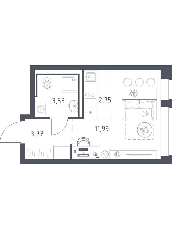 Квартира-студия, 22.04 м² в ЖК "Новое Колпино" - планировка, фото №1