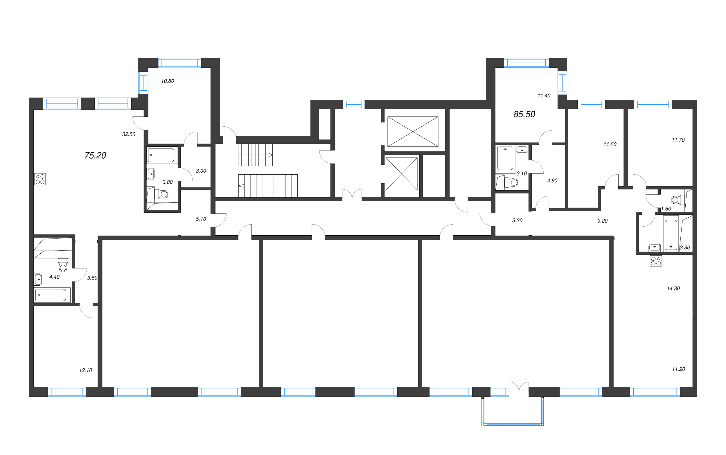 3-комнатная (Евро) квартира, 59.5 м² в ЖК "Легенда на Охте" - планировка этажа