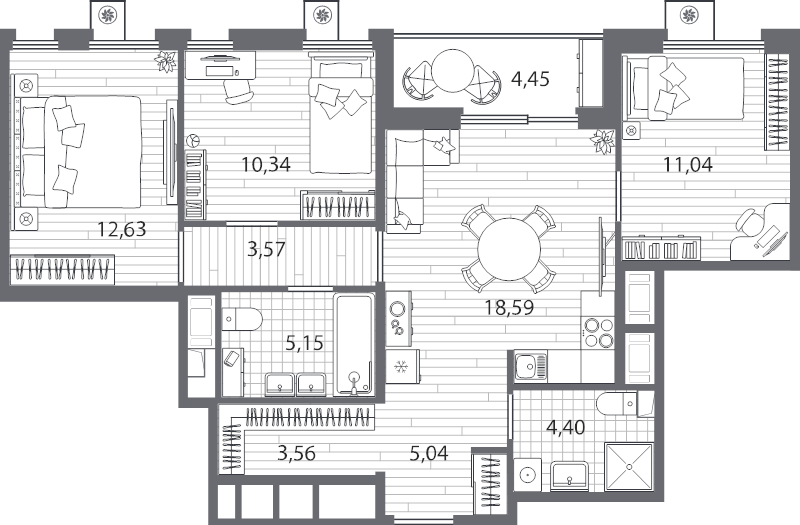 4-комнатная (Евро) квартира, 76.55 м² - планировка, фото №1