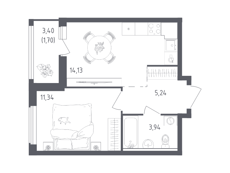 1-комнатная квартира, 36.35 м² в ЖК "Южная Нева" - планировка, фото №1