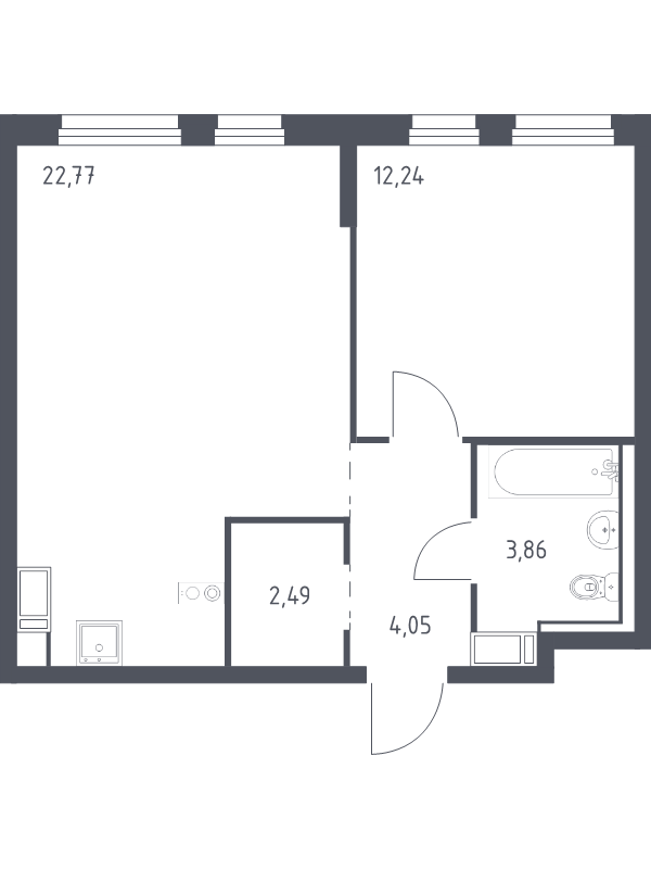 2-комнатная (Евро) квартира, 45.41 м² в ЖК "Квартал Торики" - планировка, фото №1