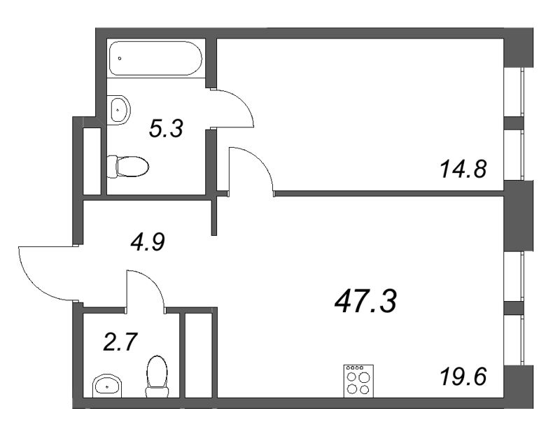 2-комнатная (Евро) квартира, 47.3 м² в ЖК "Коллекционер" - планировка, фото №1