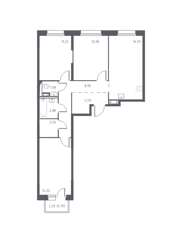 4-комнатная (Евро) квартира, 75.7 м² - планировка, фото №1