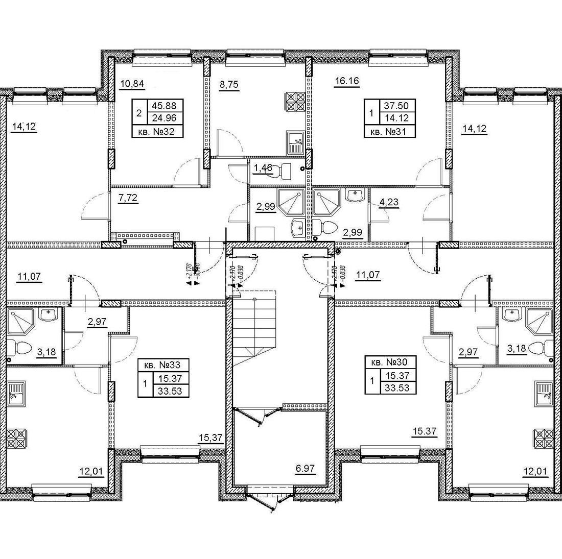 2-комнатная (Евро) квартира, 37.5 м² в ЖК "Верево Сити" - планировка этажа