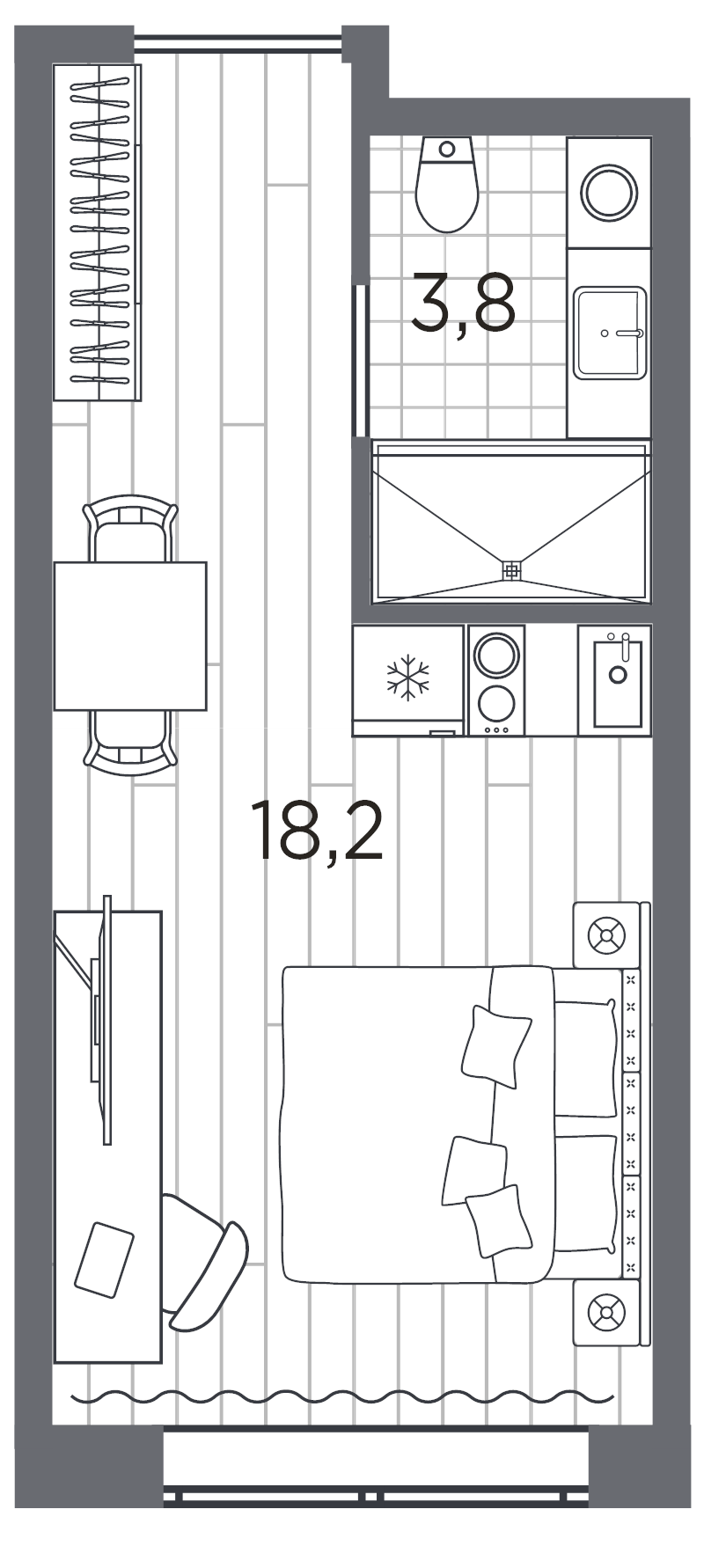 Квартира-студия, 22 м² - планировка, фото №1