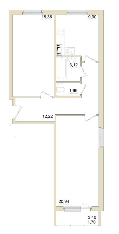 2-комнатная квартира, 68.1 м² - планировка, фото №1