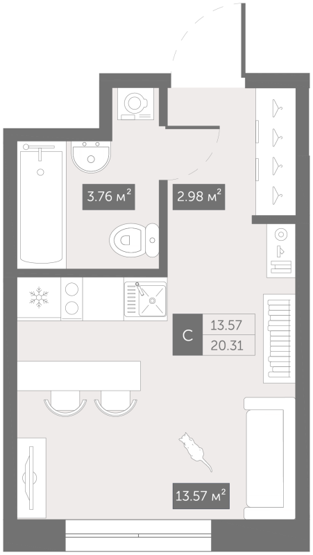 Квартира-студия, 20.31 м² - планировка, фото №1