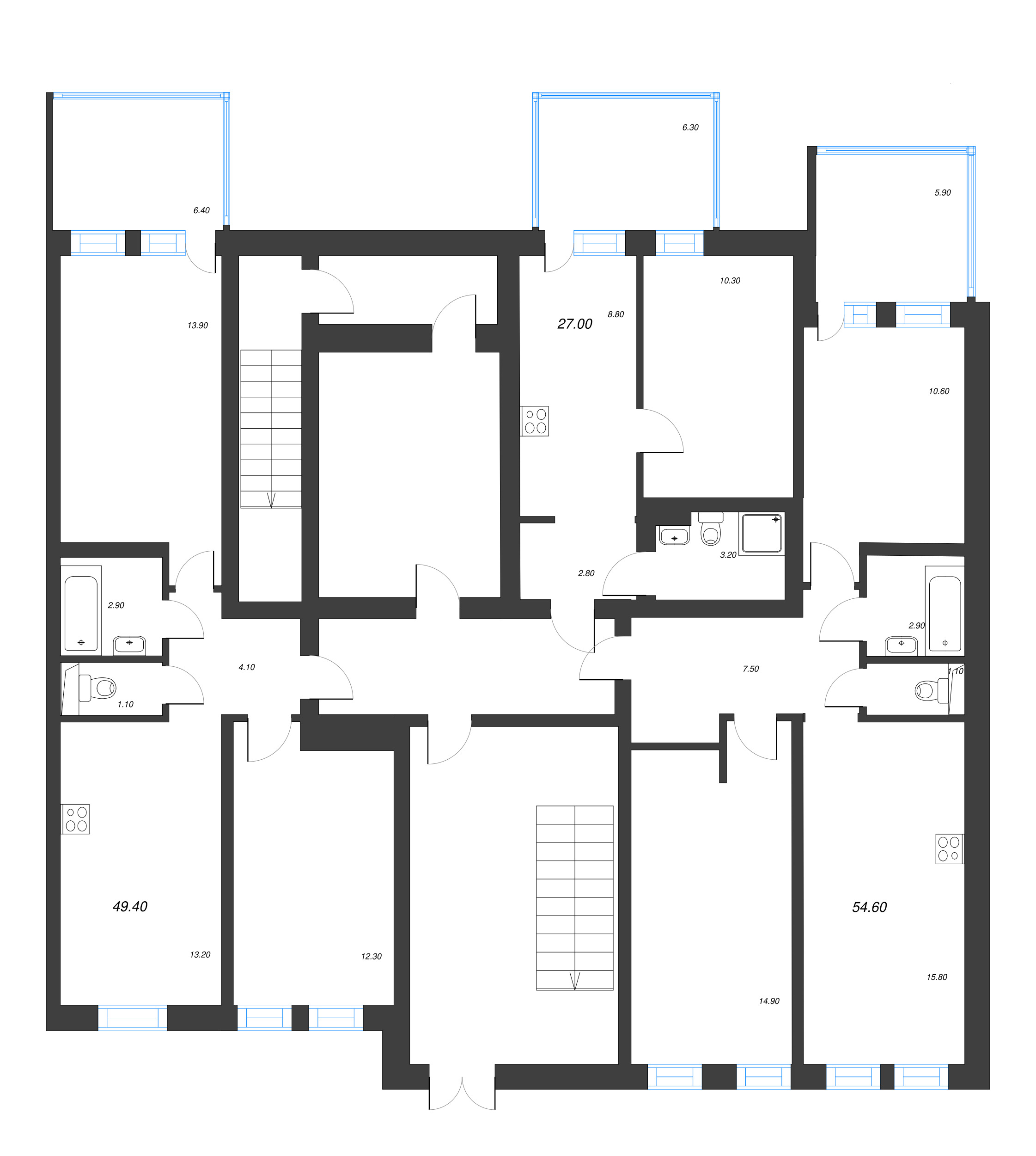 1-комнатная квартира, 27 м² в ЖК "ЭКО Квартал NEGA" - планировка этажа
