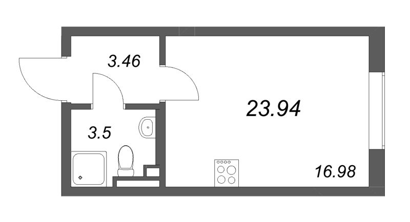 Квартира-студия, 23.94 м² - планировка, фото №1