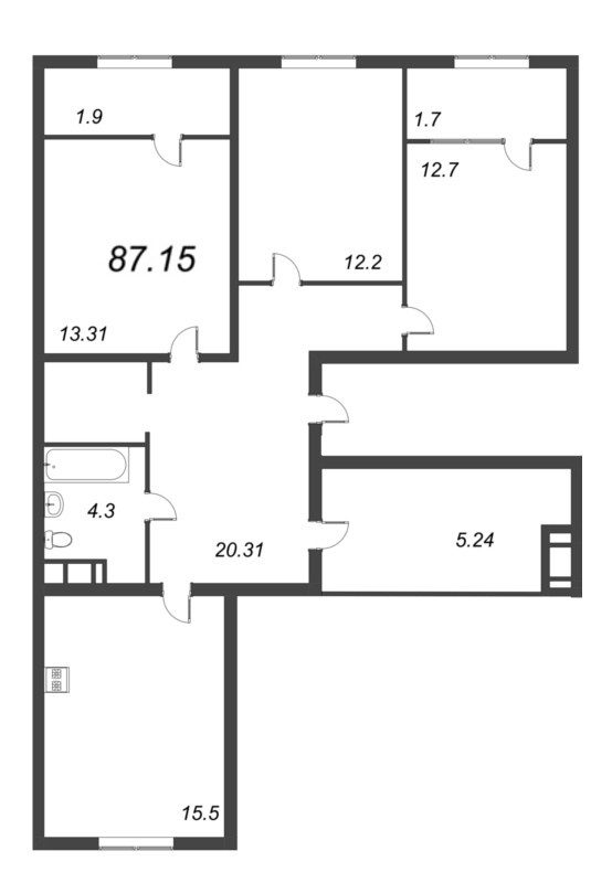 3-комнатная квартира, 112.37 м² в ЖК "Pixel" - планировка, фото №1