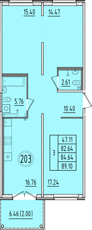 4-комнатная (Евро) квартира, 82.64 м² в ЖК "Образцовый квартал 6.4" - планировка, фото №1