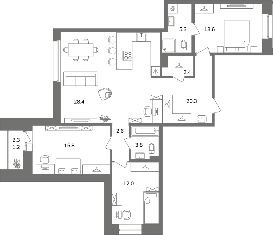 4-комнатная (Евро) квартира, 105.4 м² в ЖК "Антверпен" - планировка, фото №1