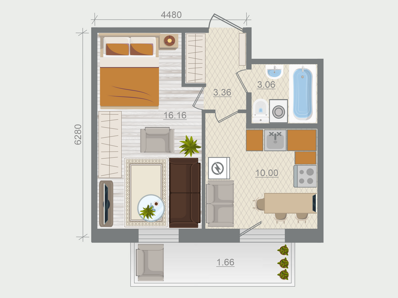 1-комнатная квартира, 34.24 м² в ЖК "Эко Квартал Гармония" - планировка, фото №1