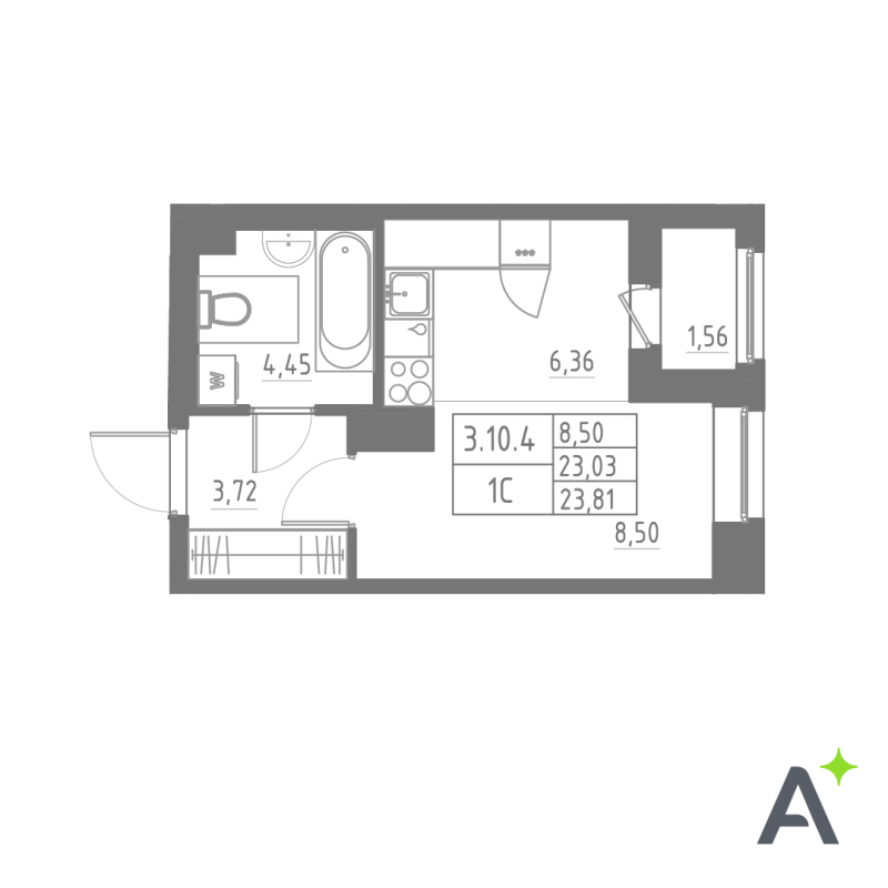 Квартира-студия, 23.81 м² в ЖК "Аквилон Solar" - планировка, фото №1