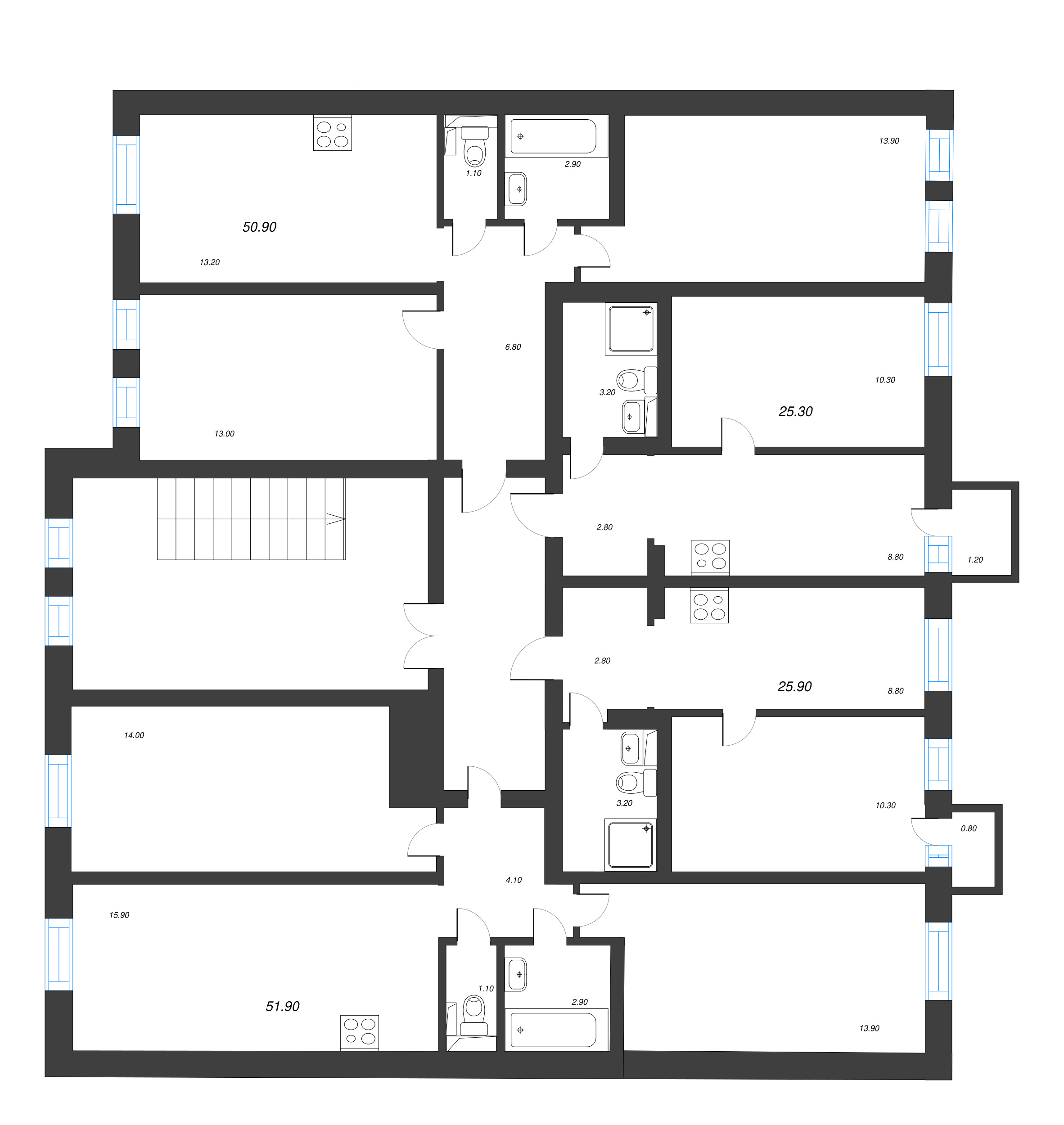 1-комнатная квартира, 25.3 м² в ЖК "Эко Квартал Нега" - планировка этажа