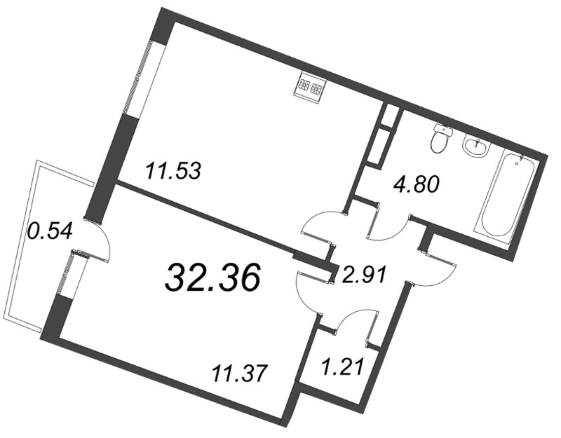 1-комнатная квартира, 32.36 м² в ЖК "VEREN NORT сертолово" - планировка, фото №1