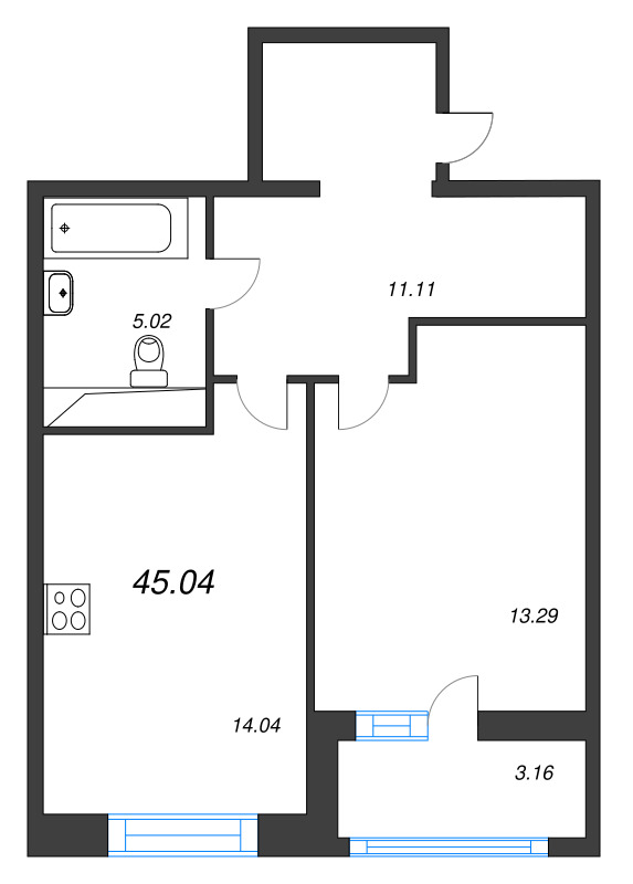 1-комнатная квартира, 46 м² в ЖК "Аквилон Ливз" - планировка, фото №1