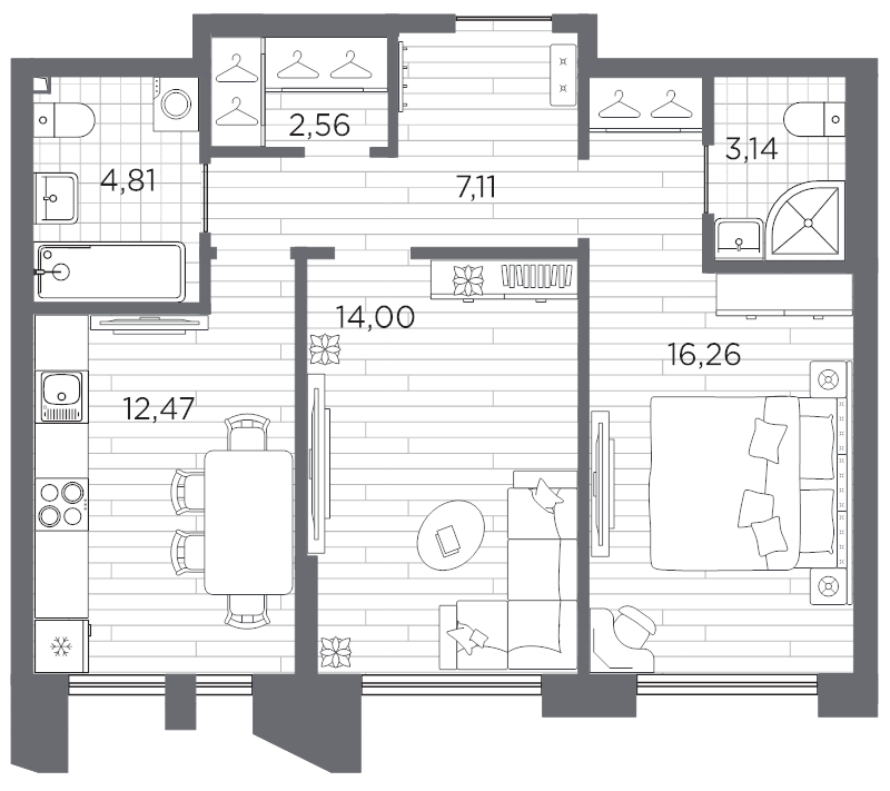 2-комнатная квартира, 60.35 м² в ЖК "Галерная гавань" - планировка, фото №1