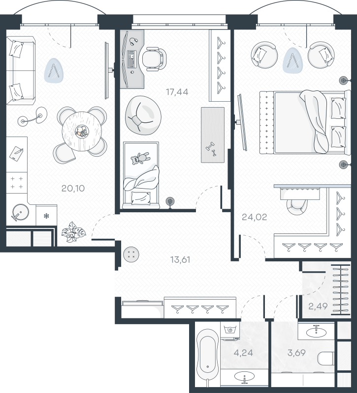 3-комнатная (Евро) квартира, 87.09 м² в ЖК "MONODOM-ART" - планировка, фото №1