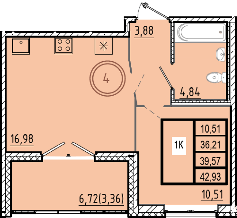 2-комнатная (Евро) квартира, 36.21 м² в ЖК "Образцовый квартал 9.1" - планировка, фото №1