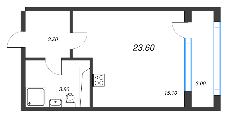 Квартира-студия, 23.6 м² в ЖК "Тайм Сквер" - планировка, фото №1