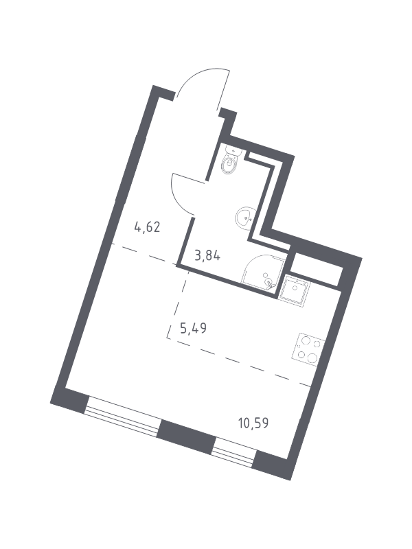 Квартира-студия, 24.54 м² - планировка, фото №1