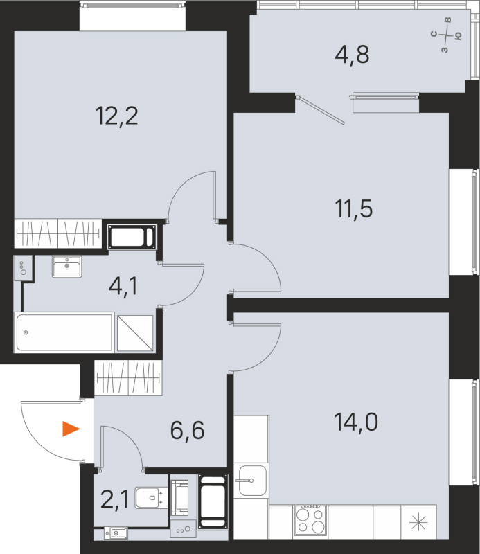 2-комнатная квартира, 50.5 м² в ЖК "М36" - планировка, фото №1
