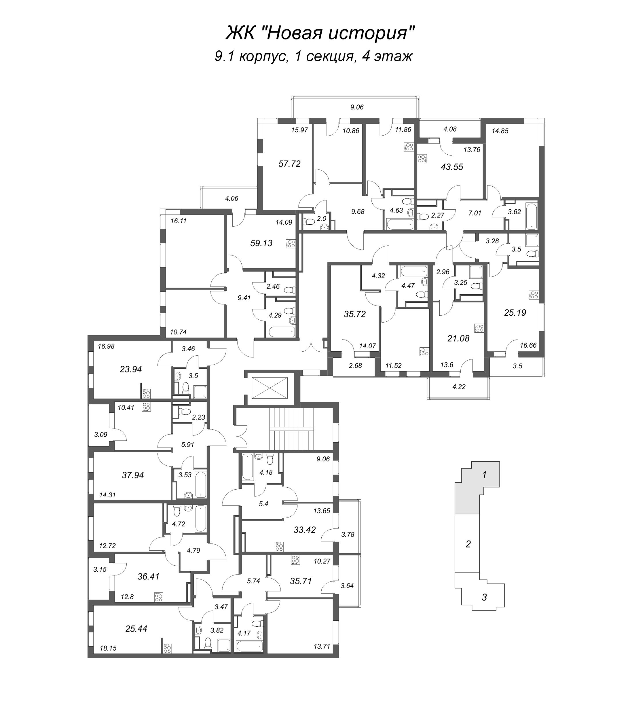 Квартира-студия, 21.08 м² в ЖК "Новая история" - планировка этажа