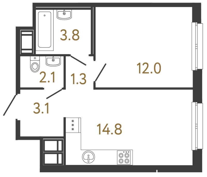 1-комнатная квартира, 37.1 м² в ЖК "Передвижники" - планировка, фото №1