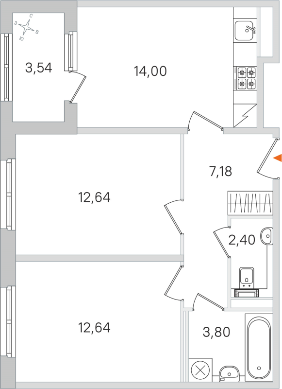 2-комнатная квартира, 52.66 м² в ЖК "Дубровский" - планировка, фото №1