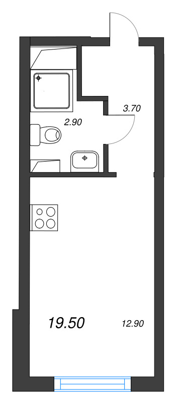 Квартира-студия, 19.5 м² - планировка, фото №1