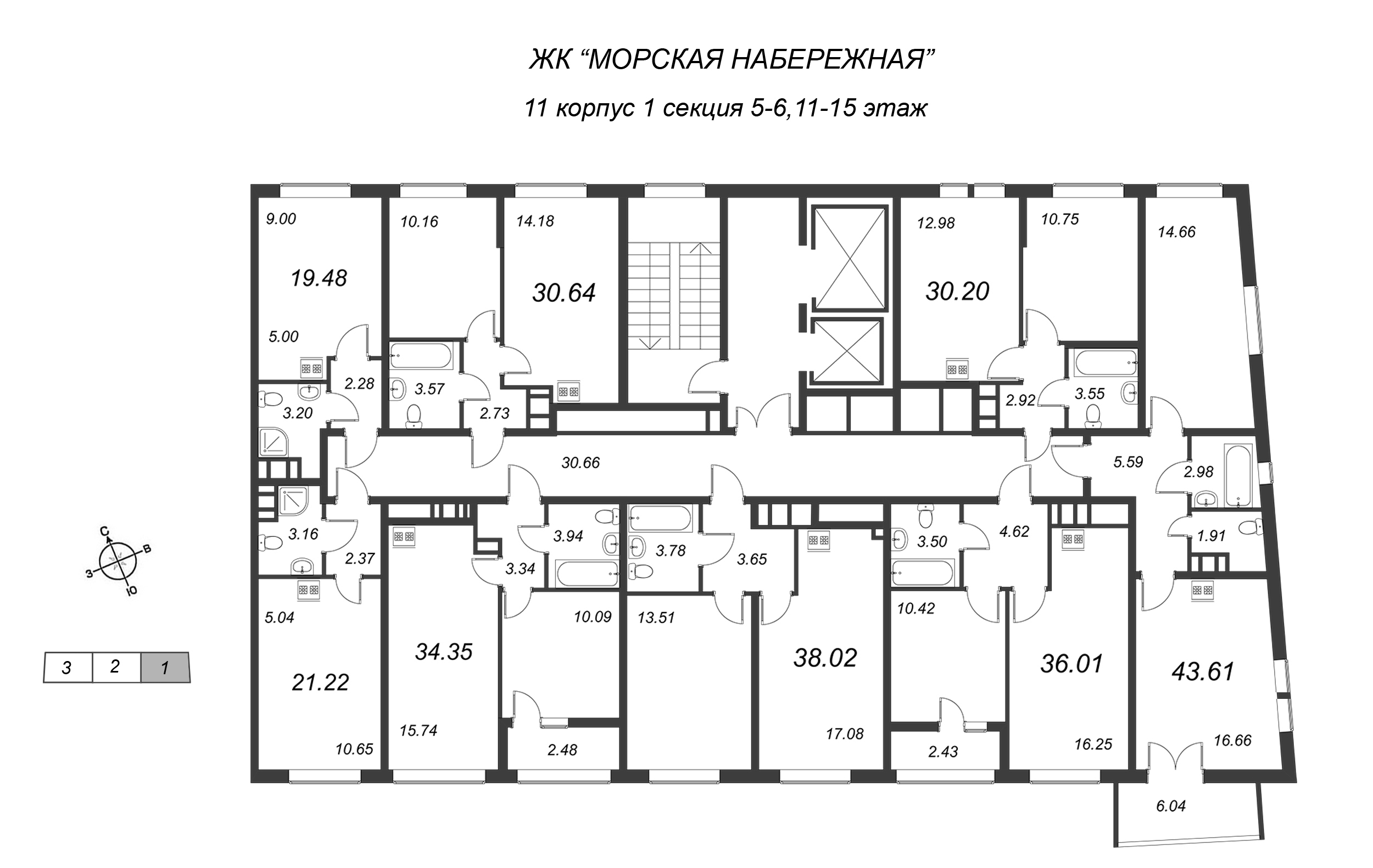 2-комнатная (Евро) квартира, 36.01 м² - планировка этажа