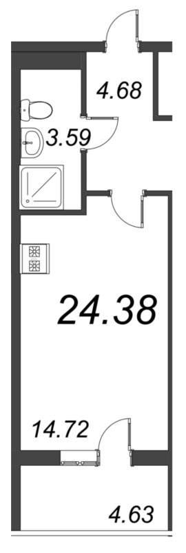 Квартира-студия, 24.38 м² - планировка, фото №1