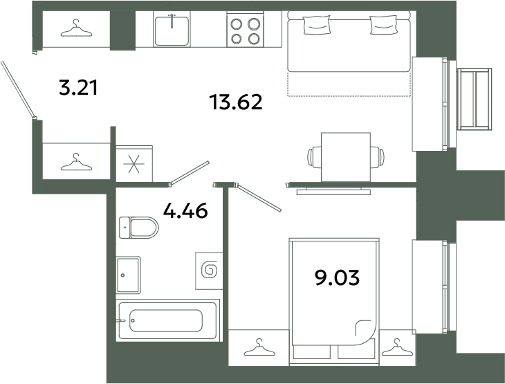 1-комнатная квартира, 30.32 м² в ЖК "Загляденье" - планировка, фото №1