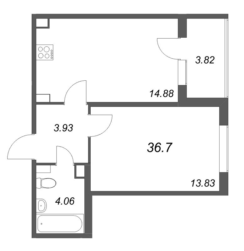 1-комнатная квартира, 36.7 м² в ЖК "Любоград" - планировка, фото №1