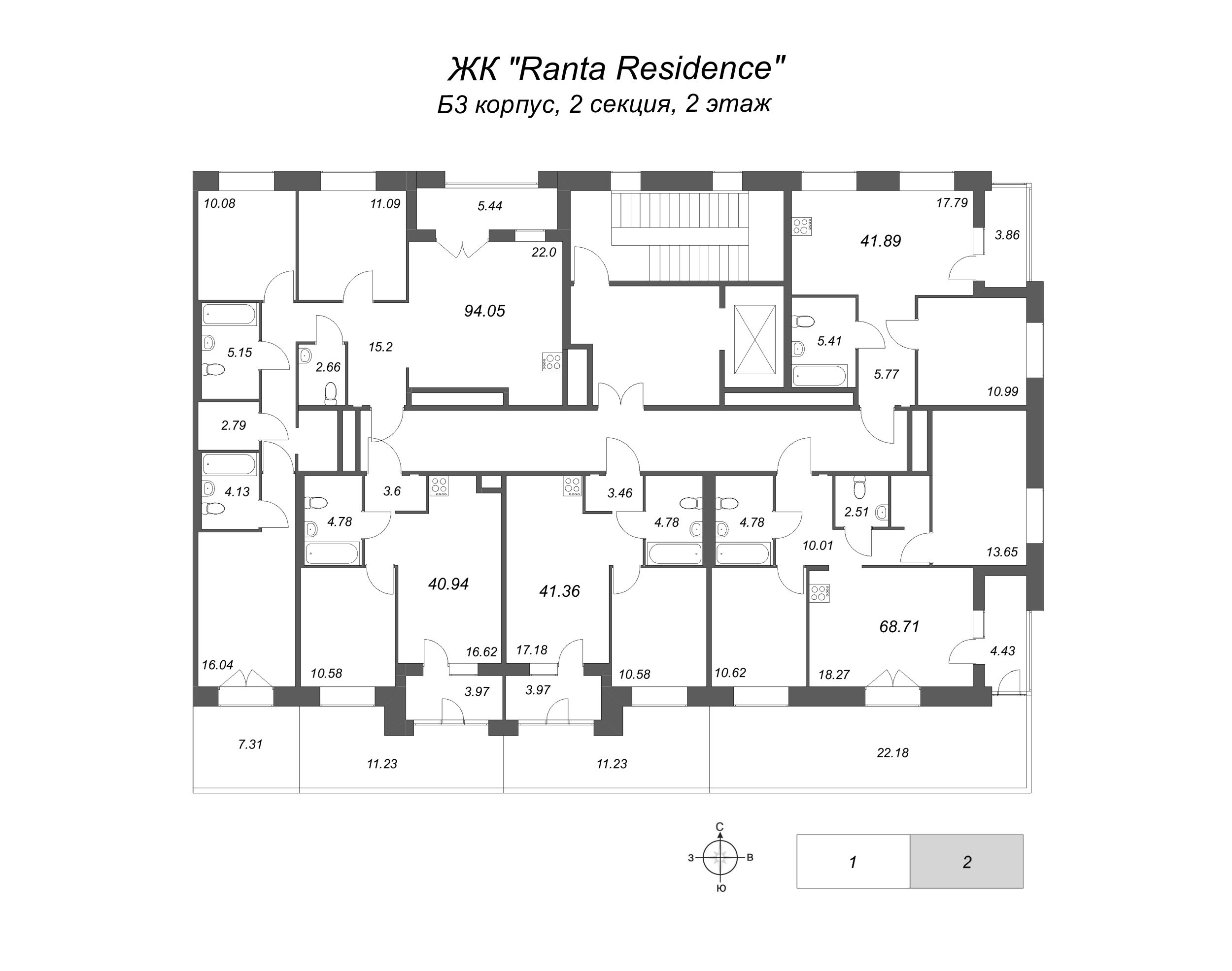 4-комнатная (Евро) квартира, 94.05 м² в ЖК "Ranta Residence" - планировка этажа