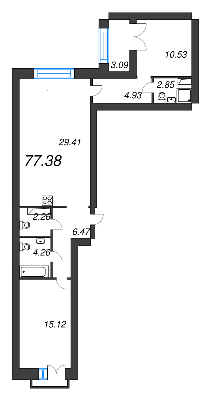 3-комнатная (Евро) квартира, 82.8 м² в ЖК "Наука" - планировка, фото №1