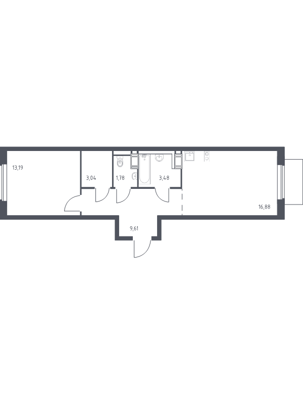 2-комнатная (Евро) квартира, 47.98 м² в ЖК "Квартал Торики" - планировка, фото №1