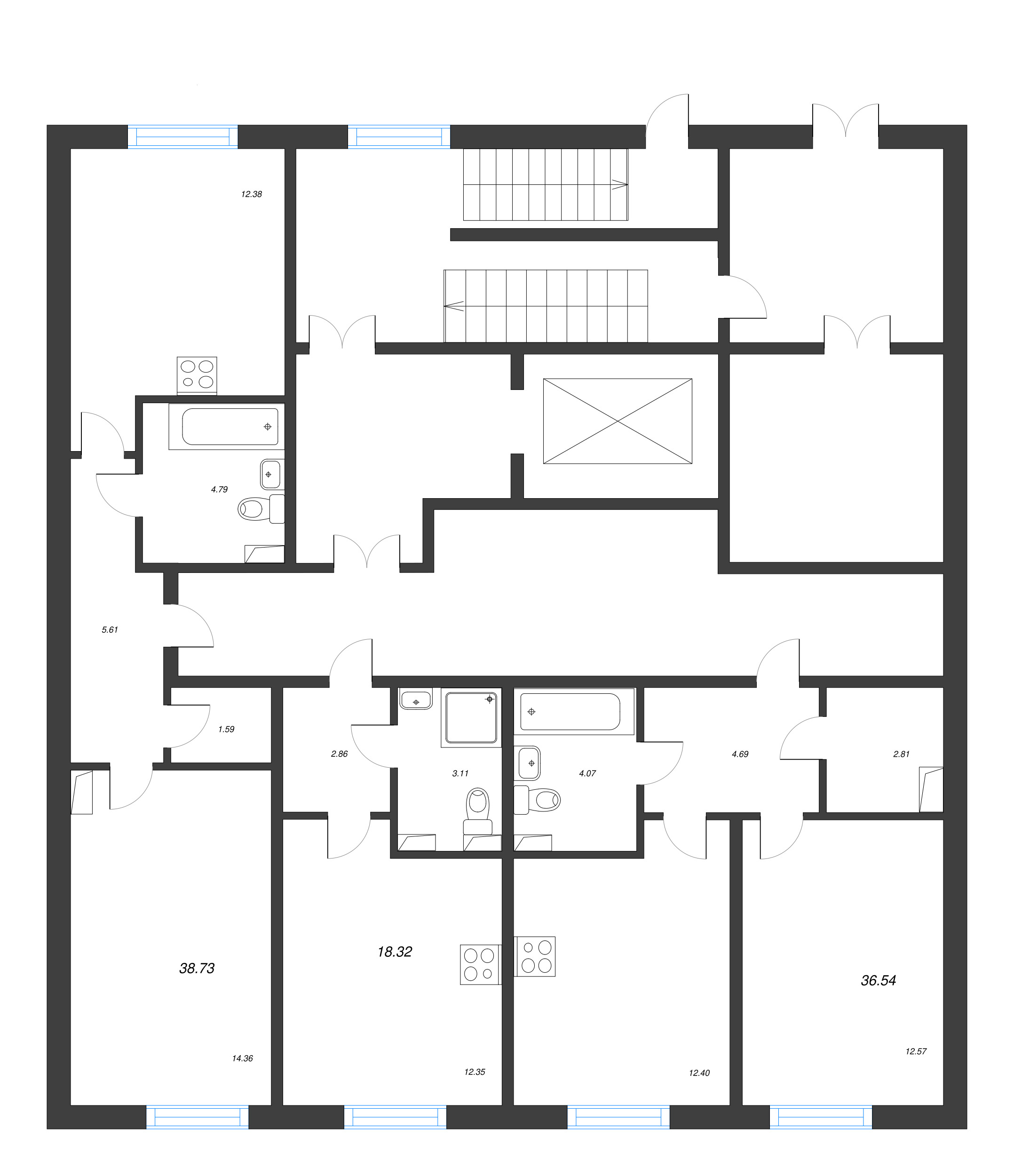 1-комнатная квартира, 36.54 м² в ЖК "Кинопарк" - планировка этажа