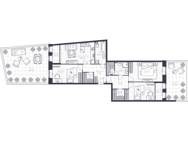 4-комнатная (Евро) квартира, 115.7 м² в ЖК "VEREN VILLAGE стрельна" - планировка, фото №1