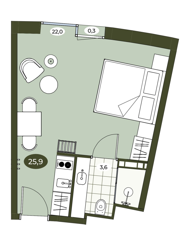 Квартира-студия, 25.7 м² в ЖК "Место в Рощино" - планировка, фото №1