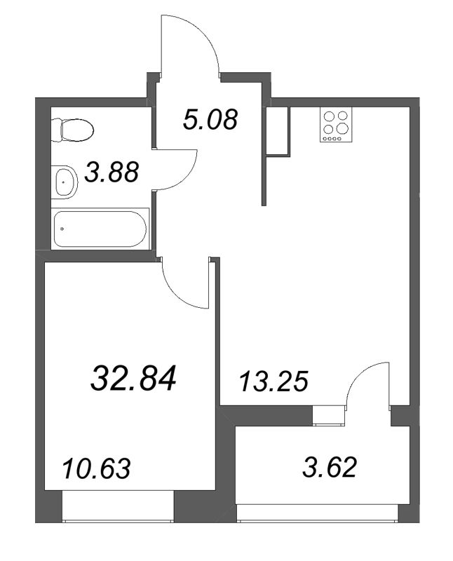 1-комнатная квартира, 32.84 м² в ЖК "Ультра Сити 3.0" - планировка, фото №1