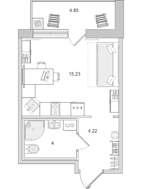 Квартира-студия, 23.45 м² - планировка, фото №1