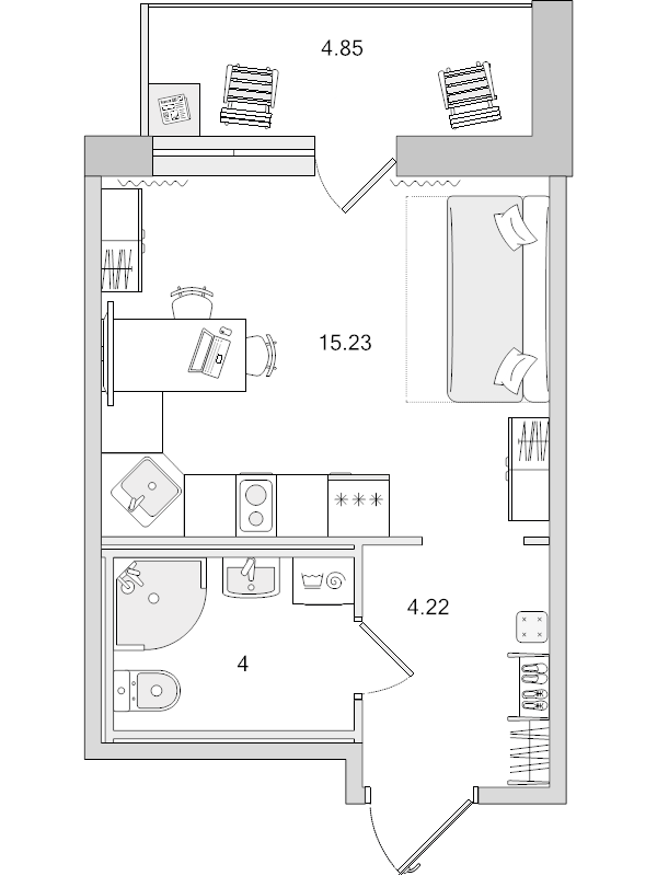 Квартира-студия, 28.3 м² в ЖК "Parkolovo" - планировка, фото №1