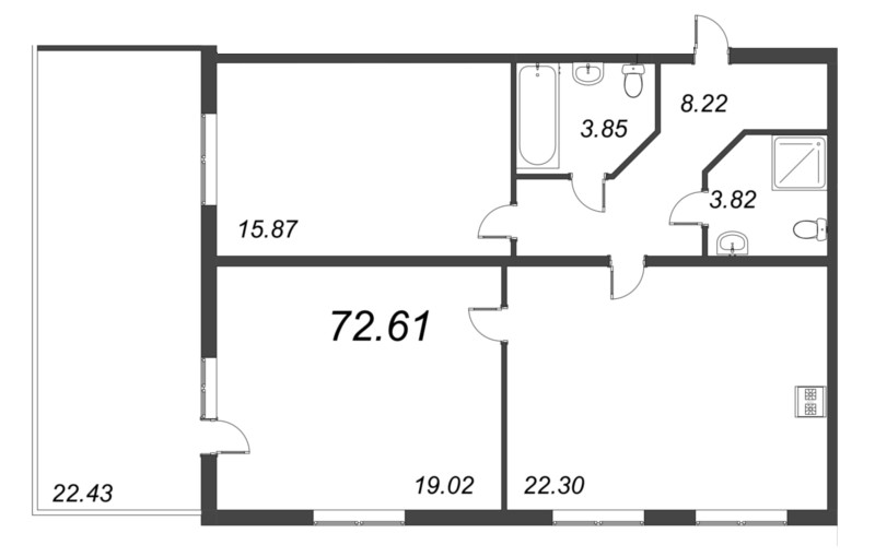 3-комнатная (Евро) квартира, 79.61 м² в ЖК "Bereg. Курортный" - планировка, фото №1